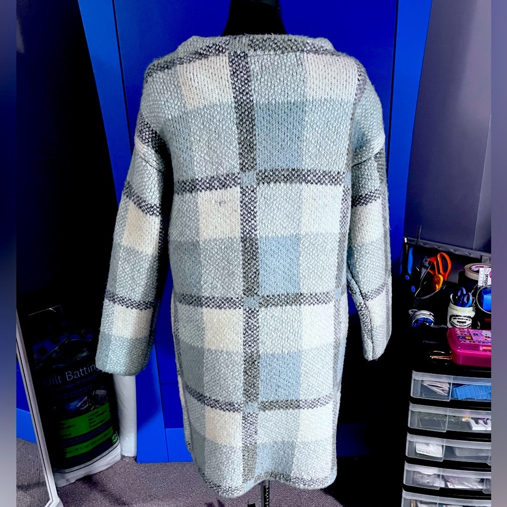 Joa Knit sweater coat size medium over size blue plaid - Picture 2 of 6